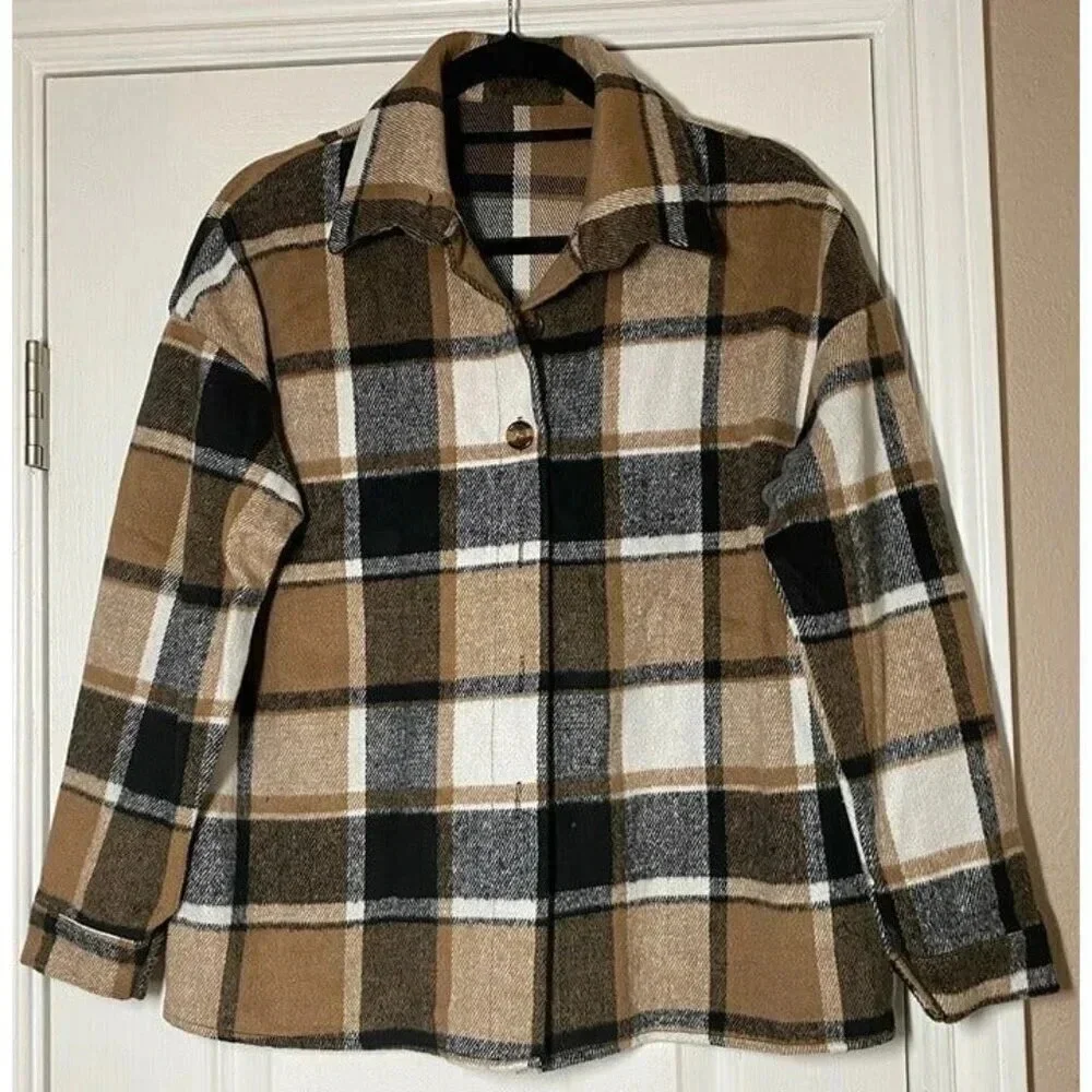 Shein Flannel Womens Button Front Collared Long Sleeve Winter Jacket Size S NWOT